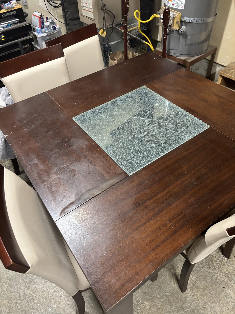 Wood Dining Table with Center Glass Insert - Dark Brown